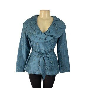 Vintage Keke Collection Women’s Teal Floral Embroidered Wrap Jacket Sz M - New